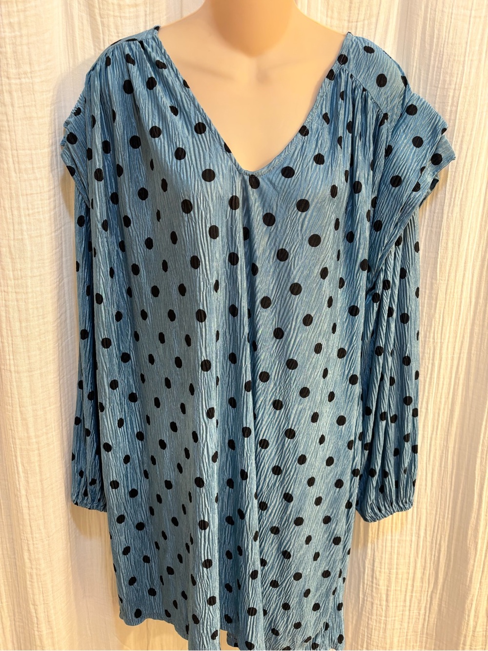 Zara Women’s Mini Dress Blue Polka Dot V Neck Long Sleeve Size Medium